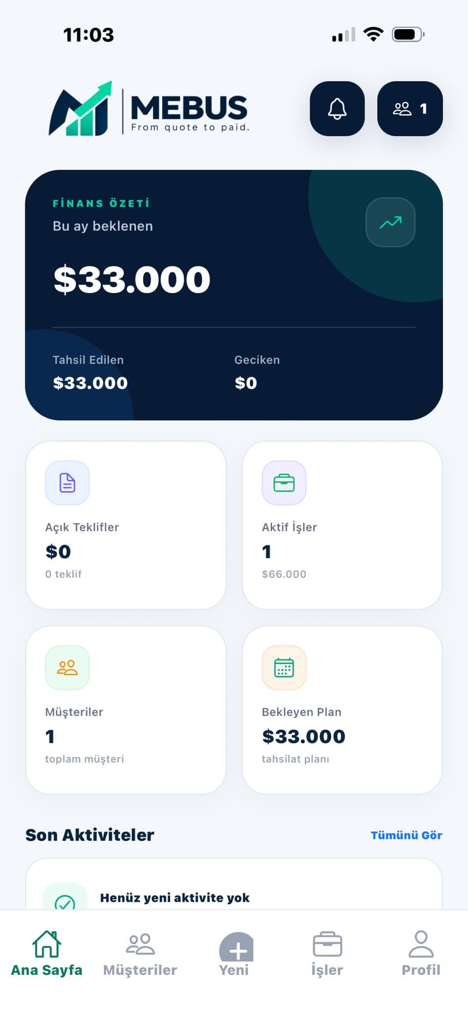 MEBUS Türkçe mobile application dashboard
